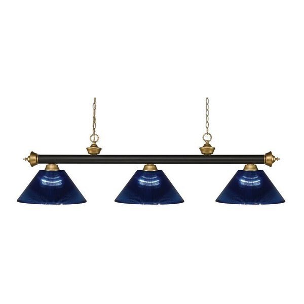 Riviera 3 Light Billiard Light, Bronze + Satin Gold & Dark Blue, Z-Lite, Mfr#: 200-3BRZ+SG-ARDB